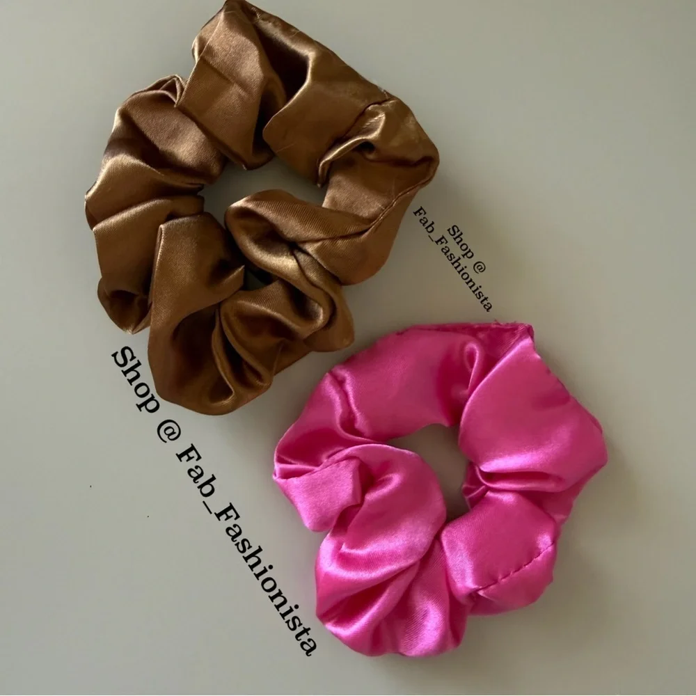 🛍️ Scrunchie Set - Brown & Hot Pink
